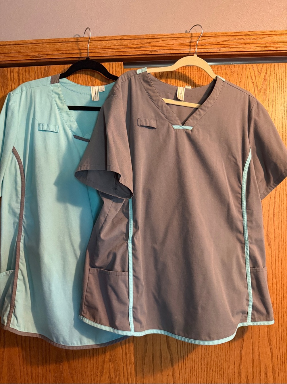 Urbane Gray and Light blue Contrast V-Neck Scrub Tops